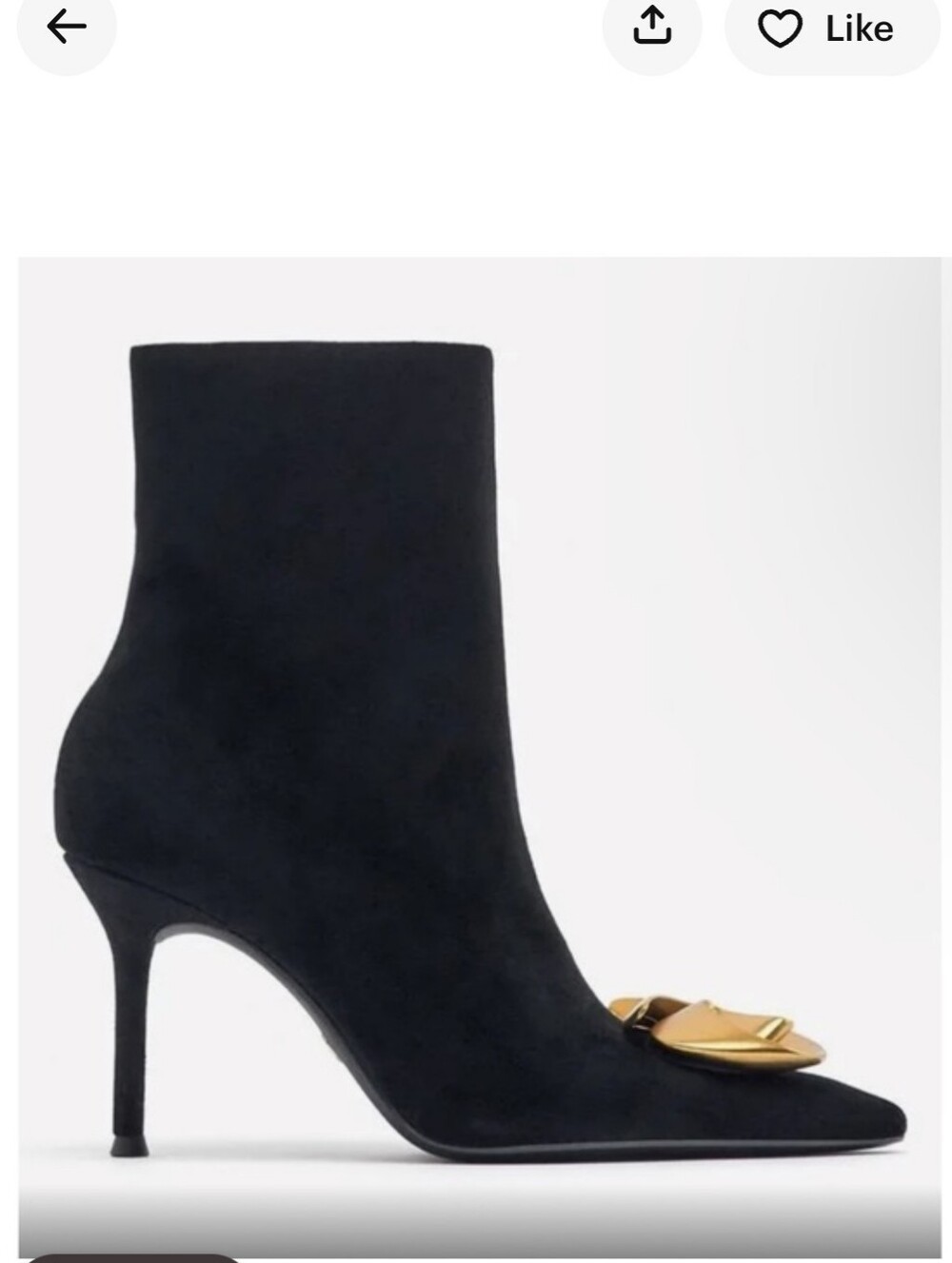 Zara Black Pointed Stiletto Suede Boots with Gold Metal Flower EU 39 🔥🔥🔥NWOT - Picture 3 of 4